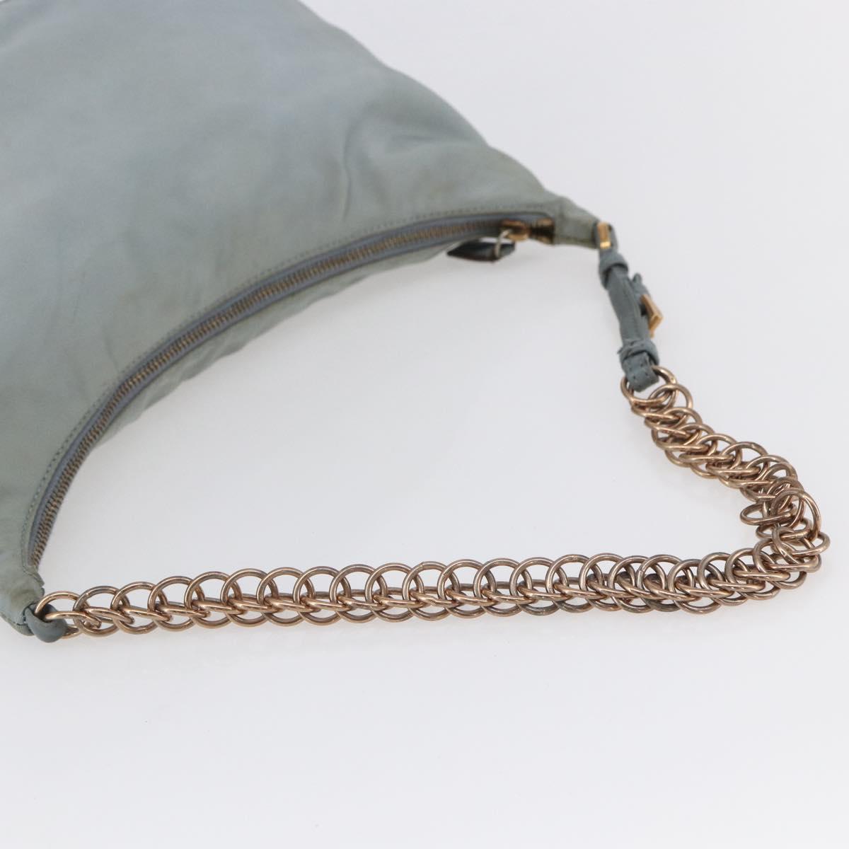 PRADA Chain Shoulder Bag Nylon Light Blue Gold