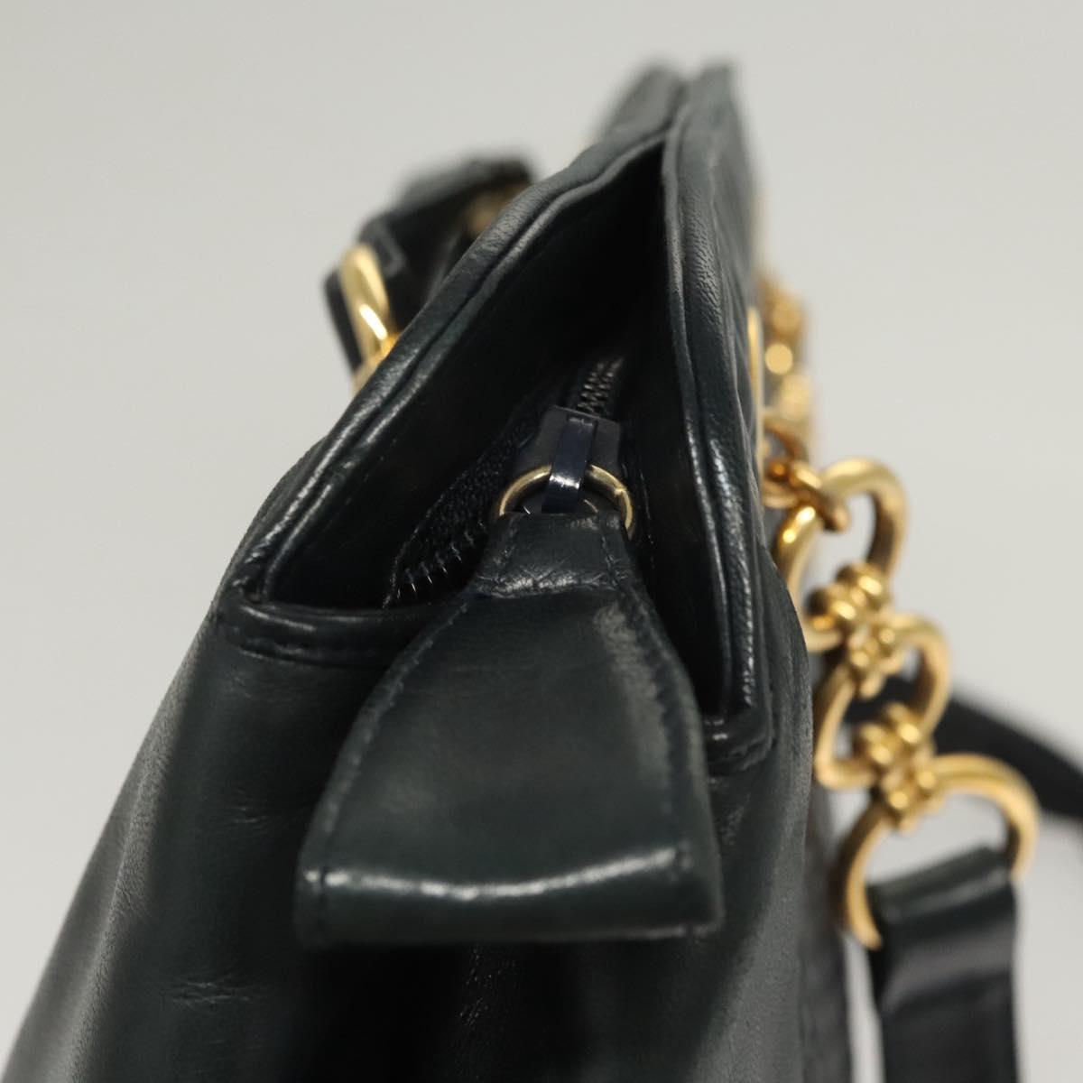 BALLY Quilted Shoulder Bag Leather Navy Gold
