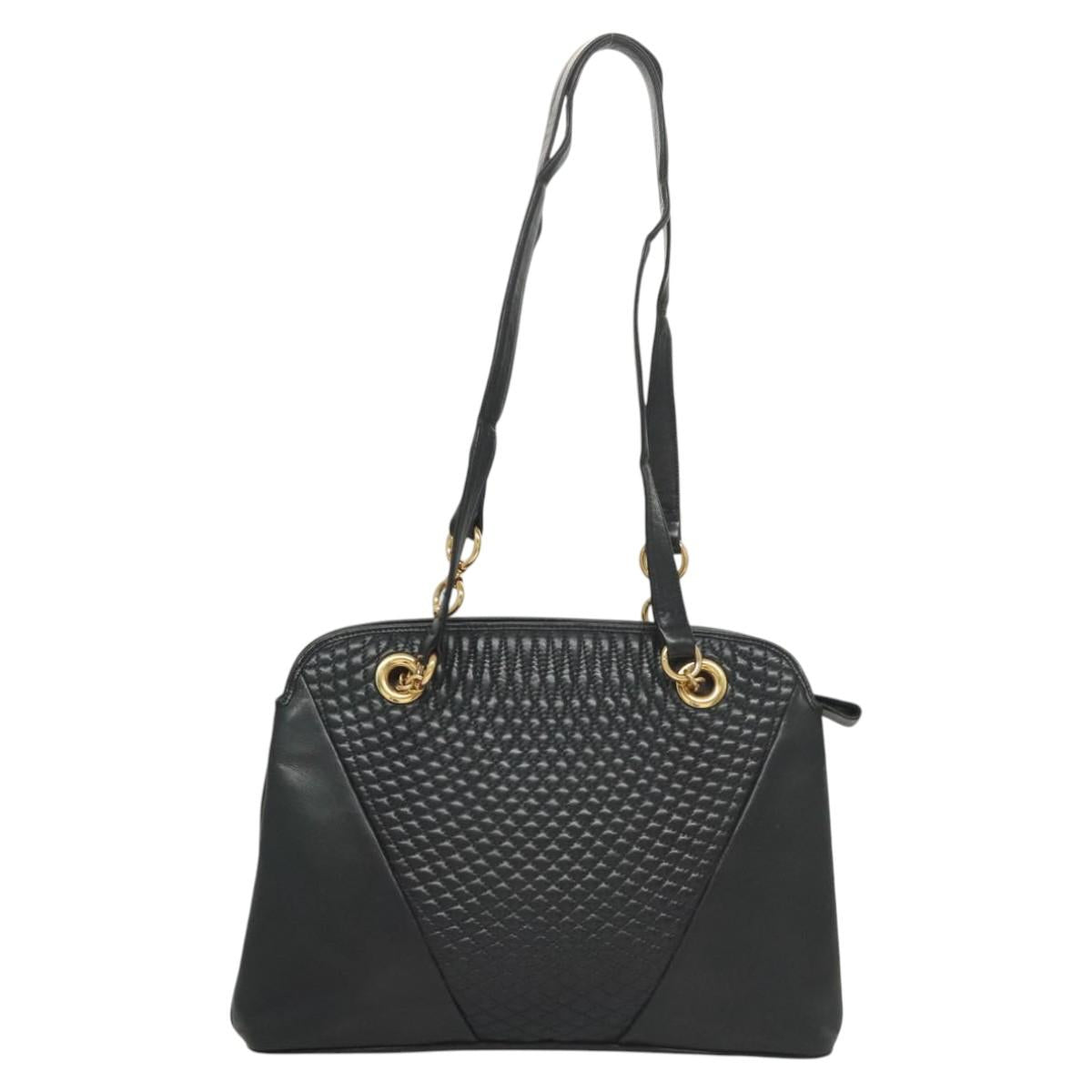 BALLY Quilted Shoulder Bag Leather Navy Gold