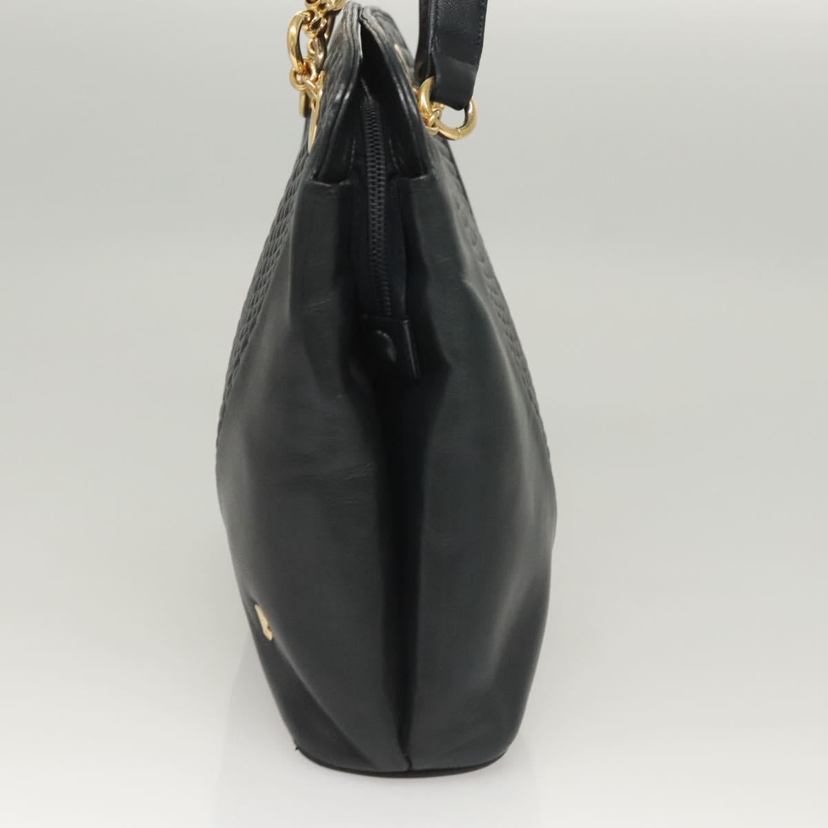 BALLY Quilted Shoulder Bag Leather Navy Gold