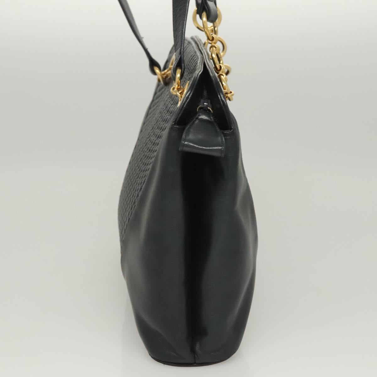 BALLY Quilted Shoulder Bag Leather Navy Gold