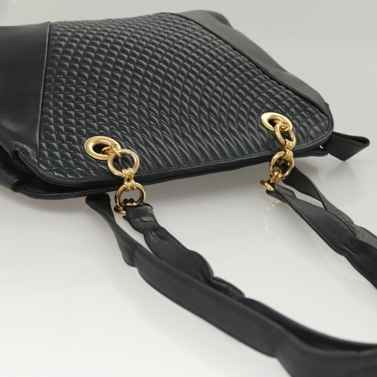 BALLY Quilted Shoulder Bag Leather Navy Gold