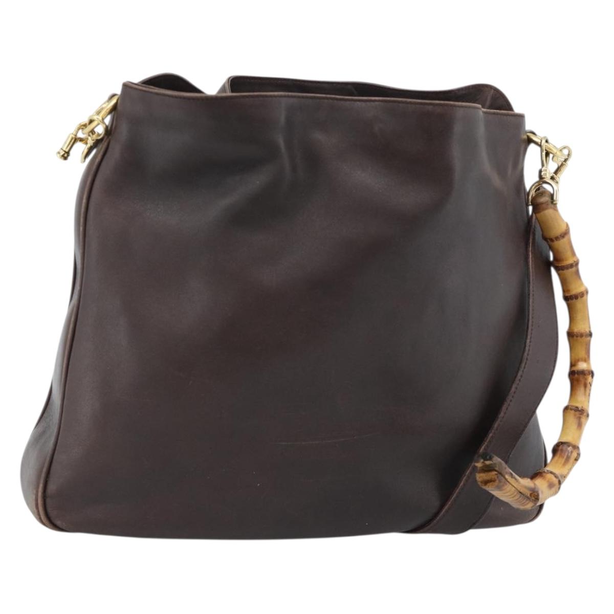 GUCCI Bamboo Shoulder Bag Leather 2way Brown Gold