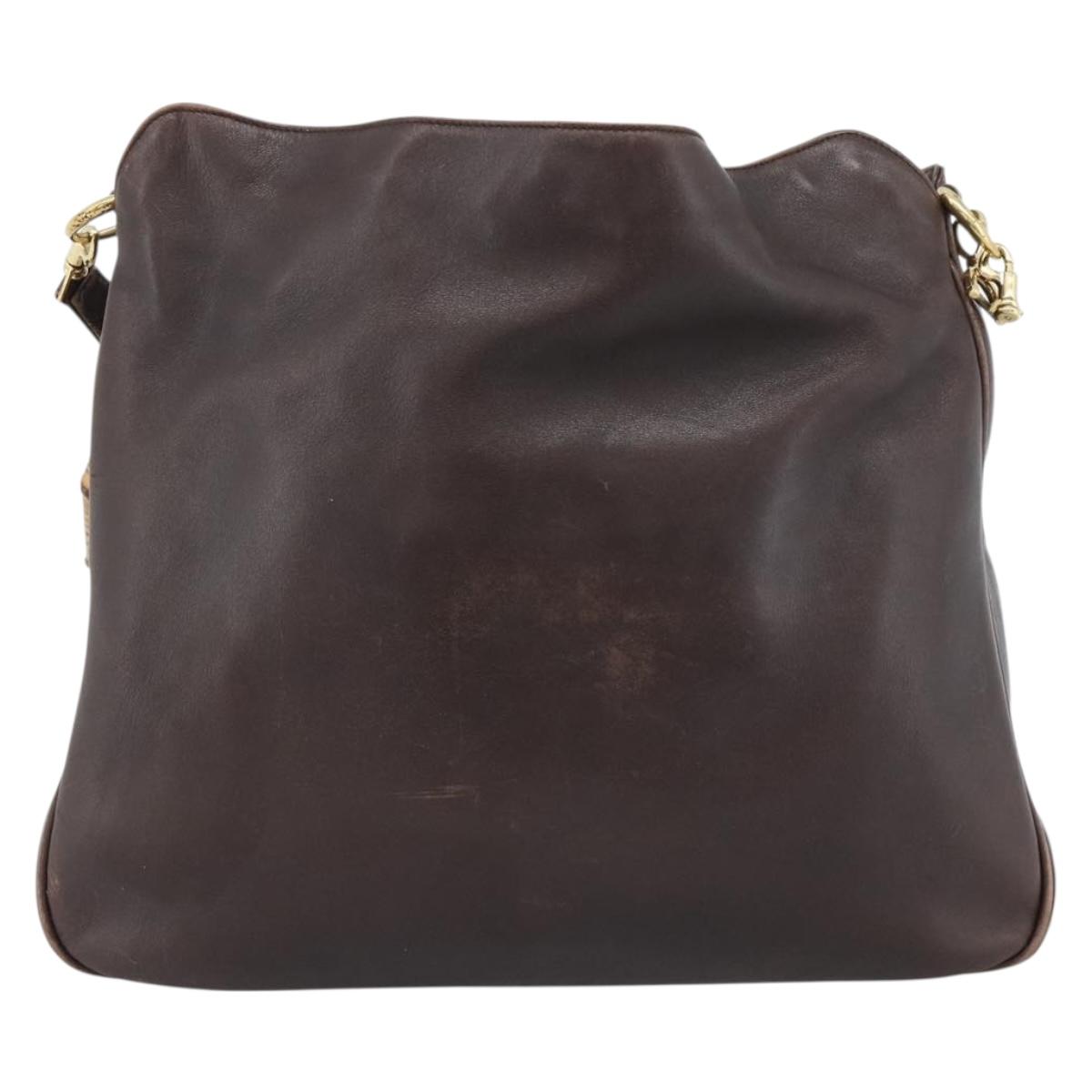 GUCCI Bamboo Shoulder Bag Leather 2way Brown Gold