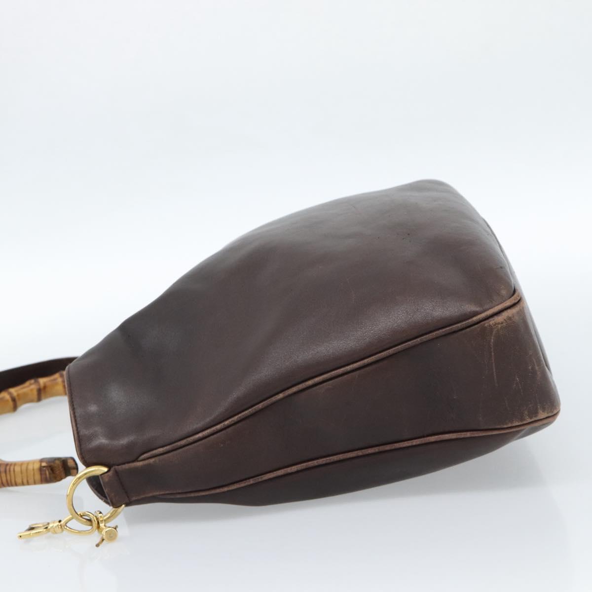 GUCCI Bamboo Shoulder Bag Leather 2way Brown Gold