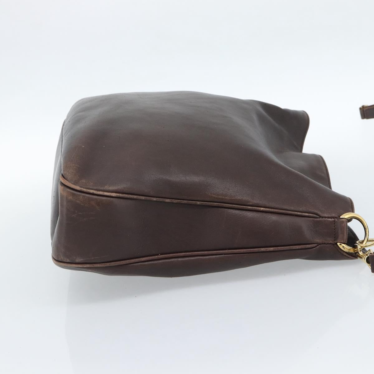 GUCCI Bamboo Shoulder Bag Leather 2way Brown Gold
