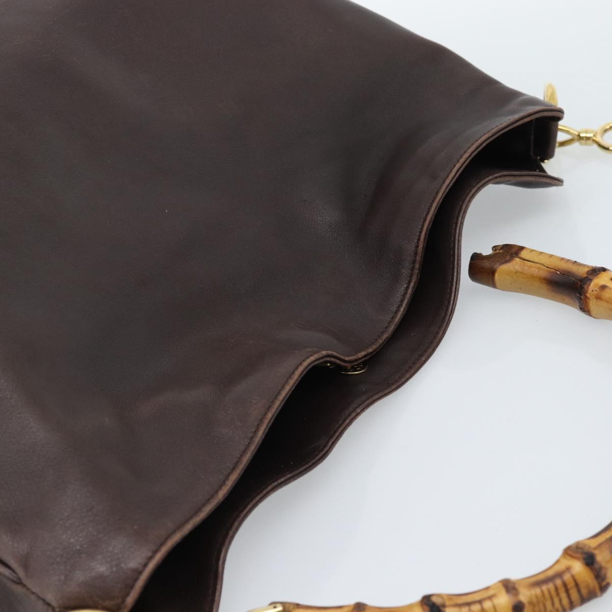 GUCCI Bamboo Shoulder Bag Leather 2way Brown Gold