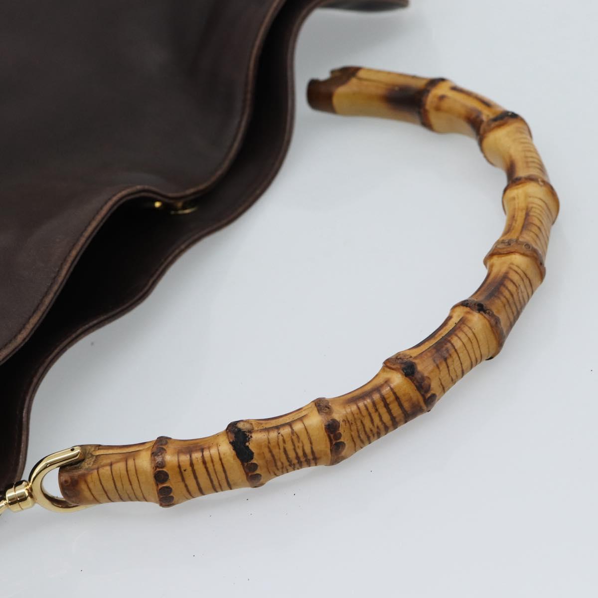 GUCCI Bamboo Shoulder Bag Leather 2way Brown Gold