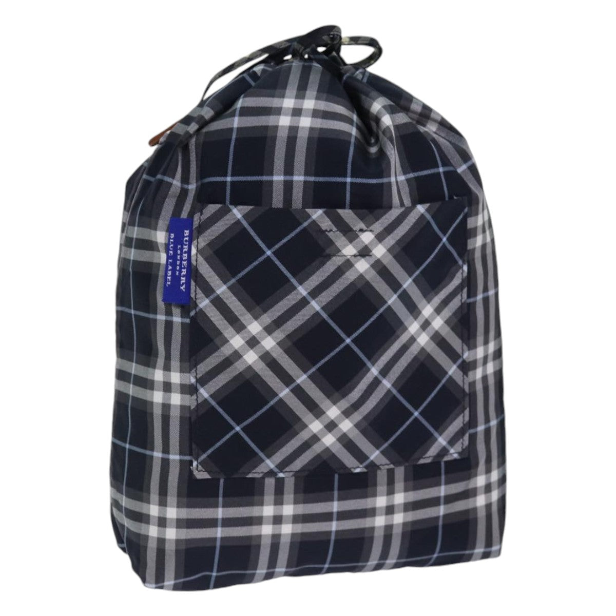 BURBERRY Nova Check Blue Label Drawstring Bag Pouch Nylon Navy