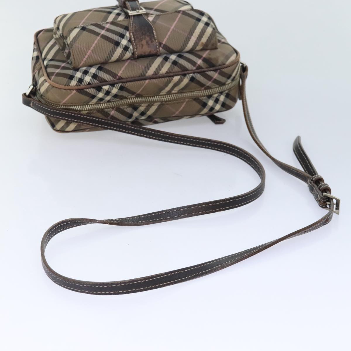 BURBERRY Nova Check Blue Label Shoulder Bag Nylon Brown