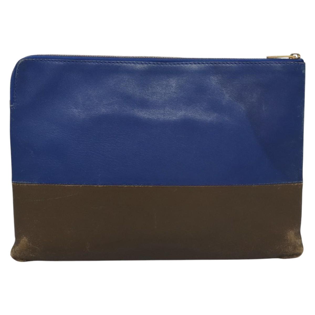 CELINE Pouch Leather Blue Gold