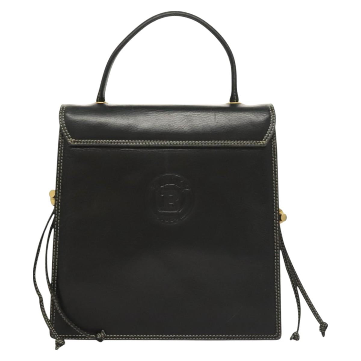 BALLY Hand Bag Leather Black Gold
