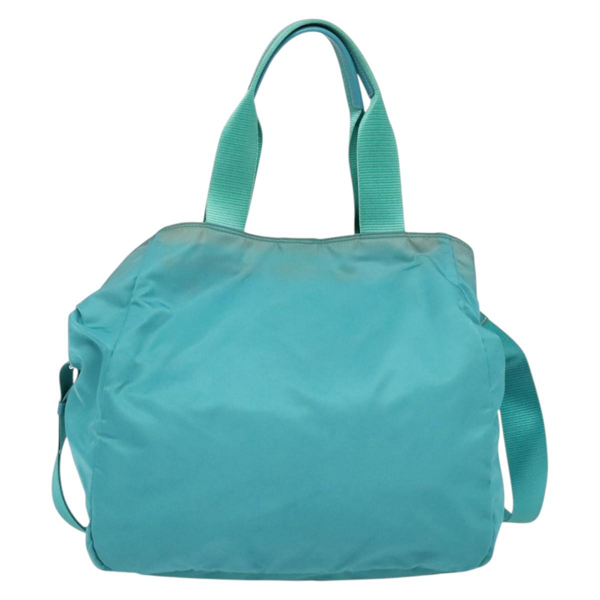 PRADA Tote Bag Nylon 2way Turquoise Blue Silver