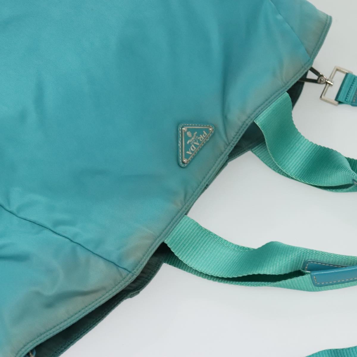PRADA Tote Bag Nylon 2way Turquoise Blue Silver