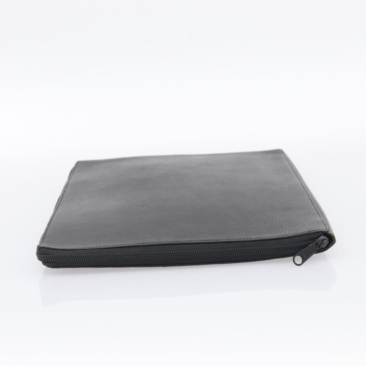 HERMES Clutch Bag Leather Black