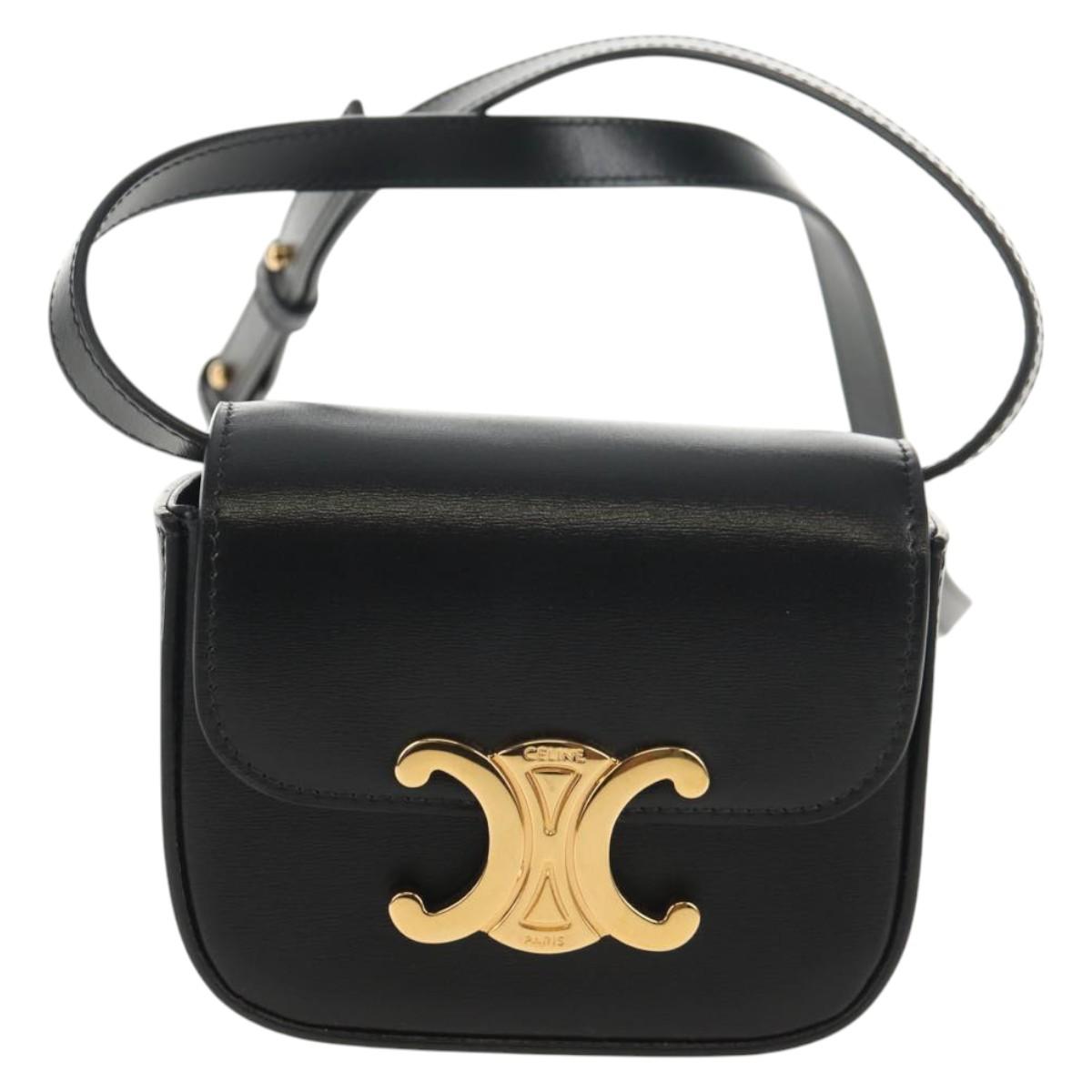 CELINE Mini Triomphe Shoulder Bag Leather Black Gold