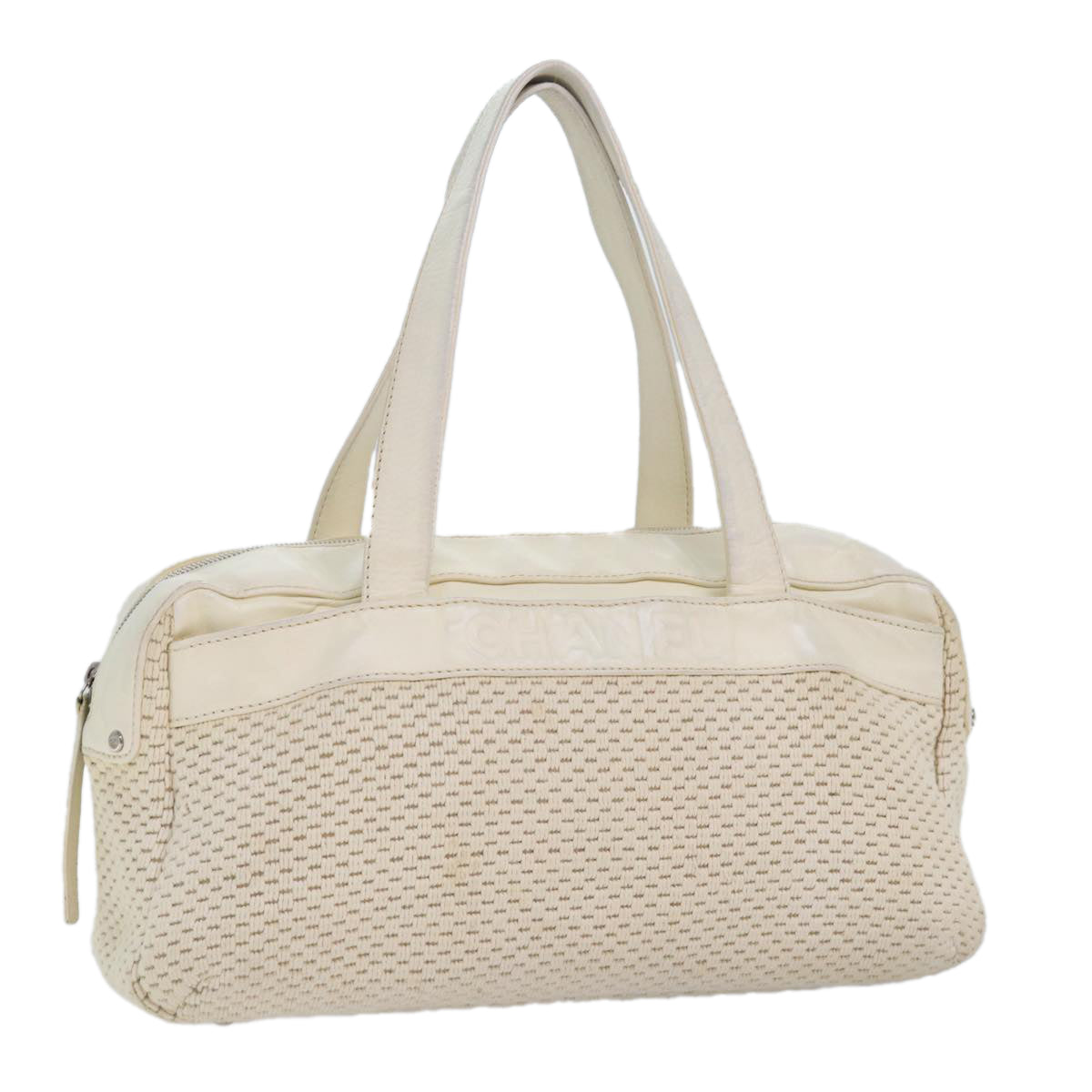 CHANEL Hand Bag Canvas Leather Beige CC