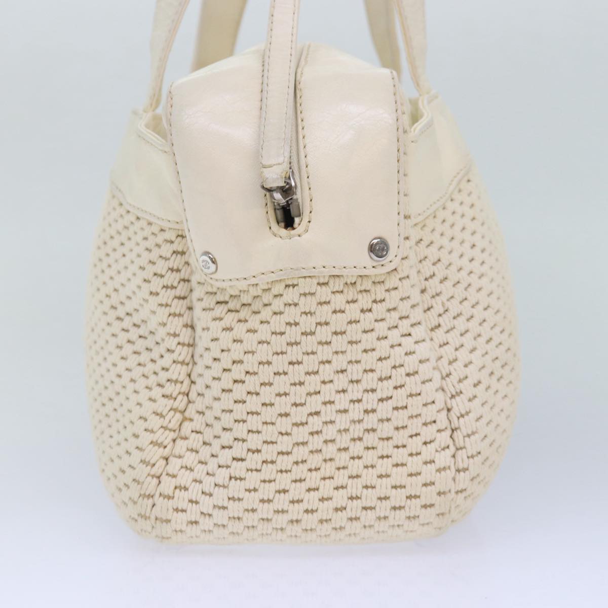 CHANEL Hand Bag Canvas Leather Beige CC
