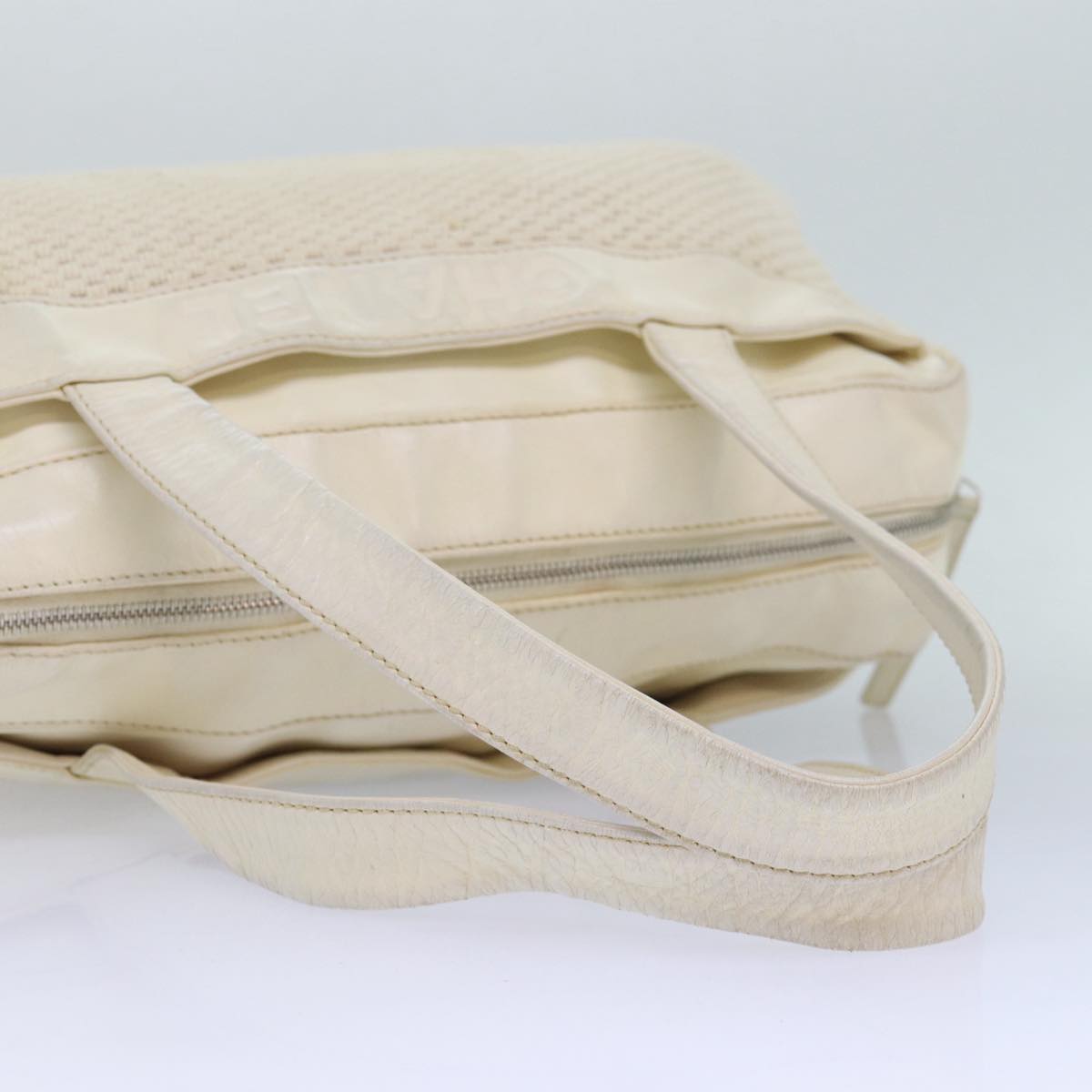 CHANEL Hand Bag Canvas Leather Beige CC