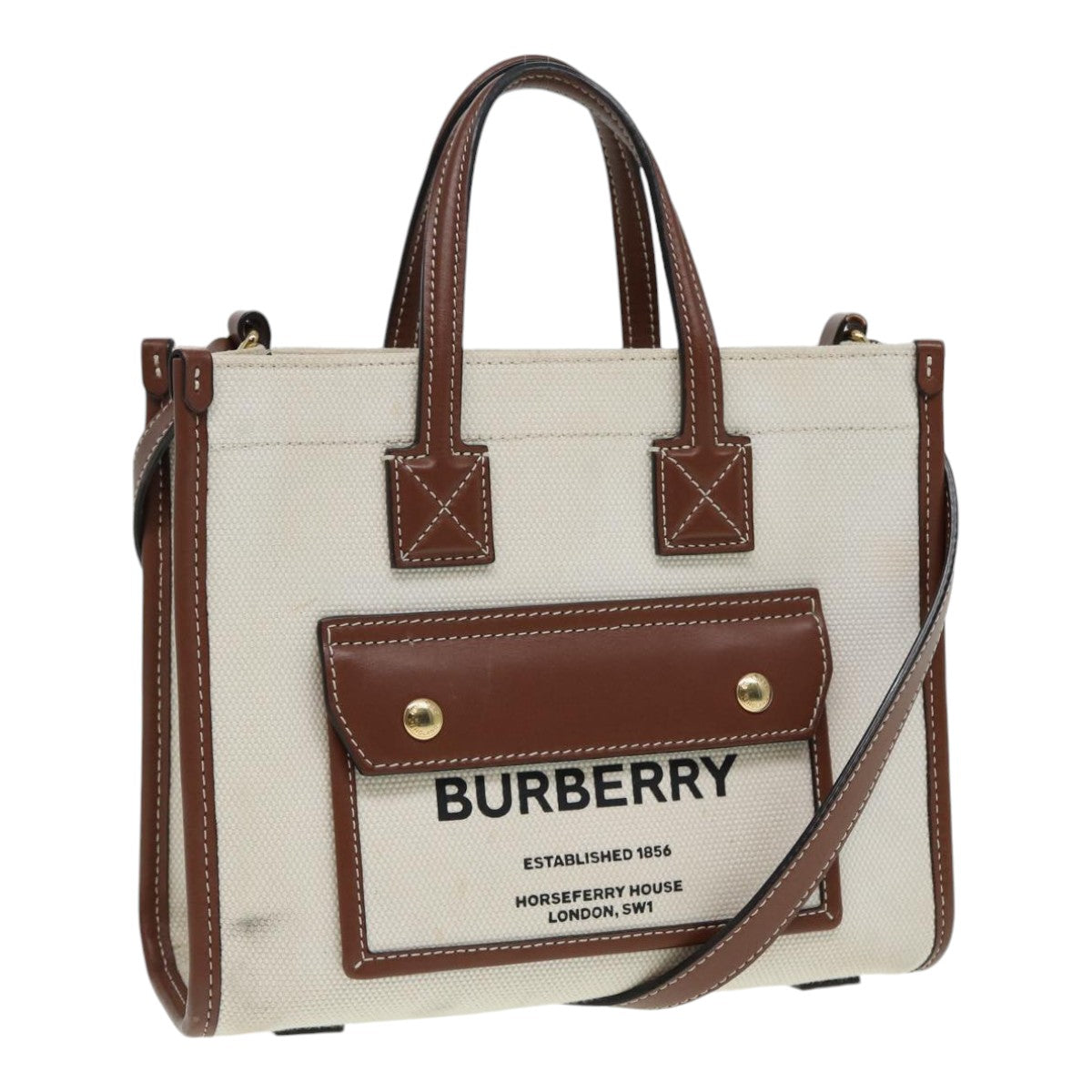 BURBERRY Hand Bag Canvas Leather Beige