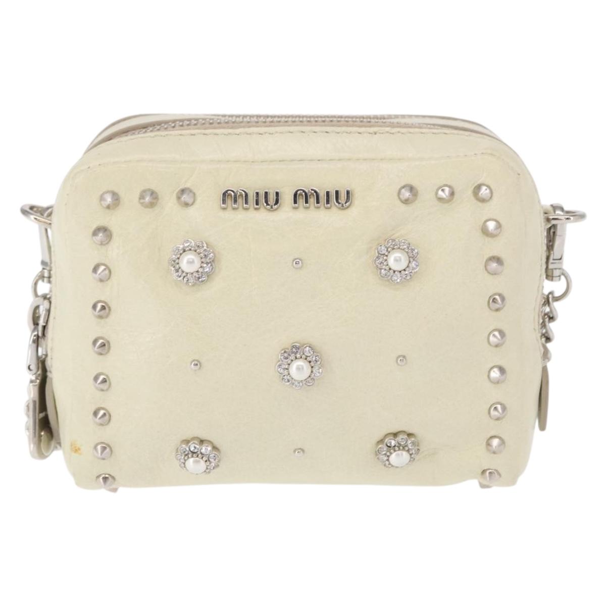 Miu Miu Chain Shoulder Bag Leather Cream Silver