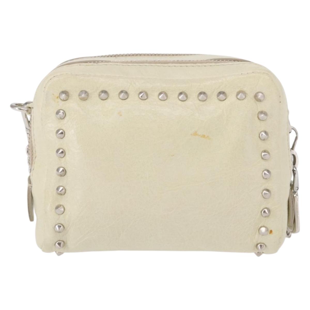 Miu Miu Chain Shoulder Bag Leather Cream Silver