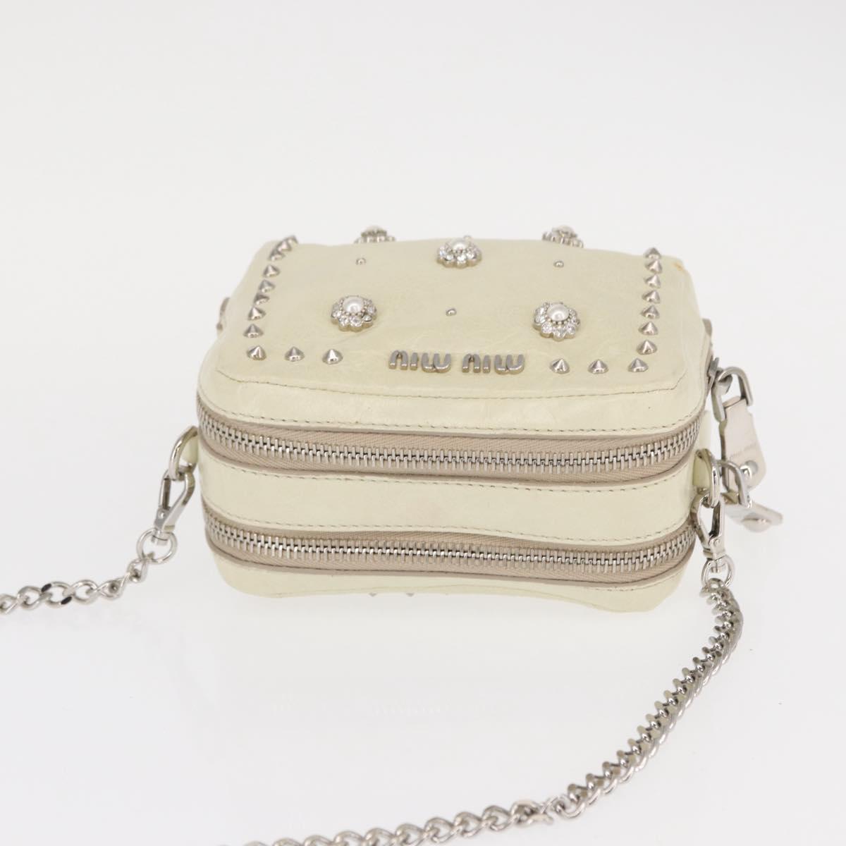 Miu Miu Chain Shoulder Bag Leather Cream Silver