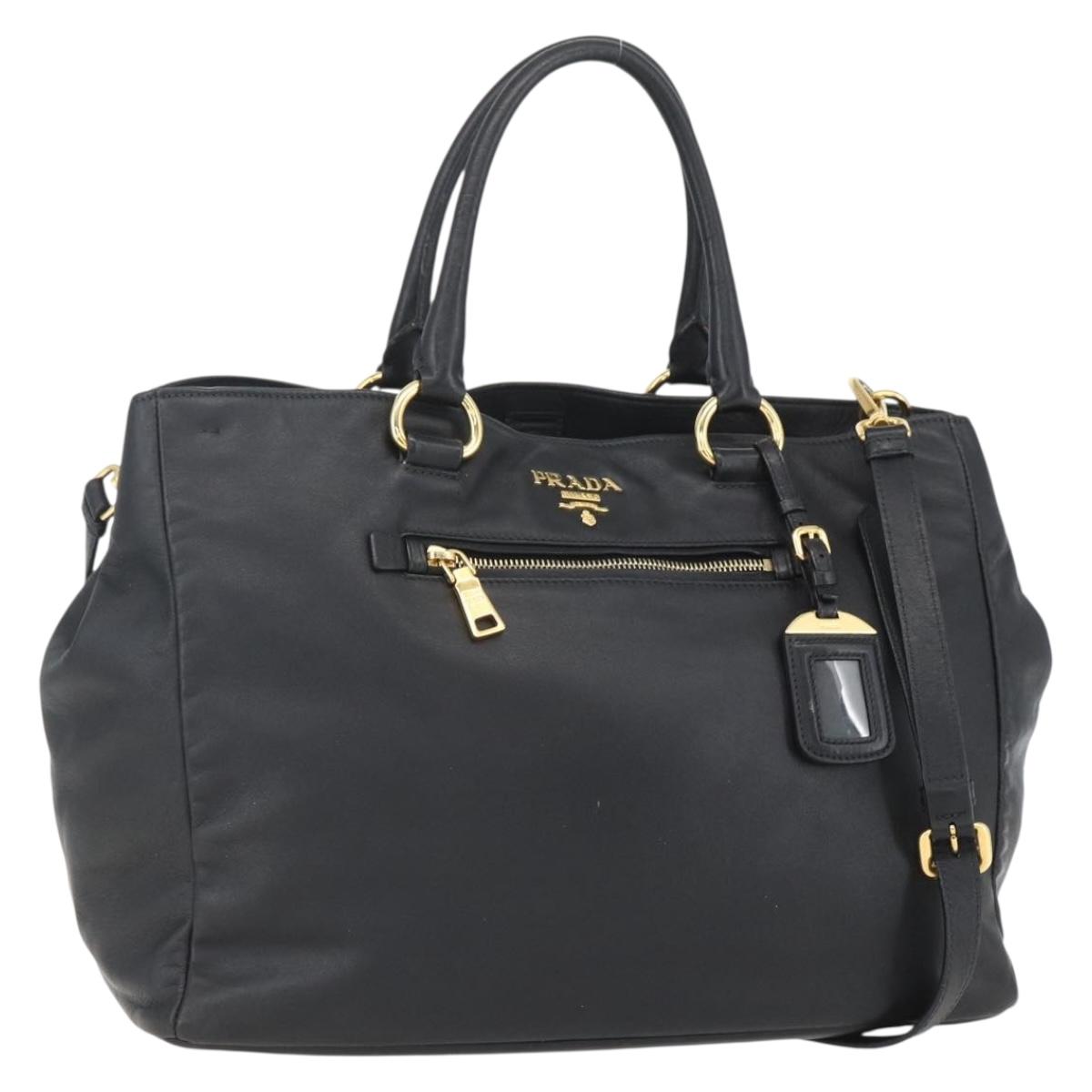 PRADA Hand Bag Leather 2way Black Gold