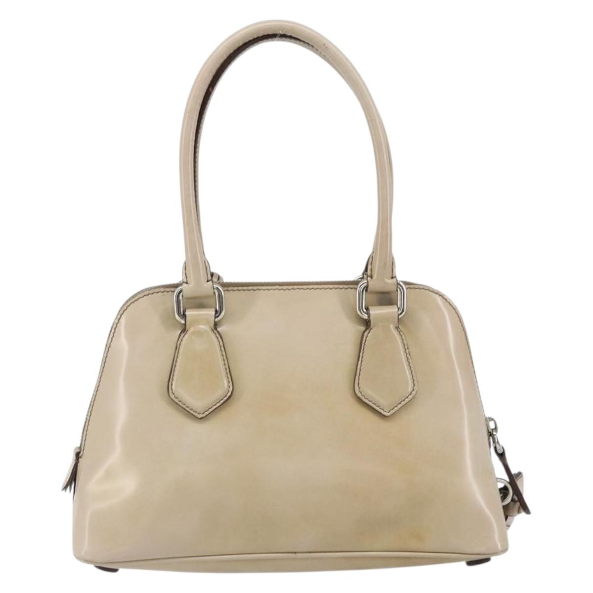 PRADA Hand Bag Patent leather Beige Silver