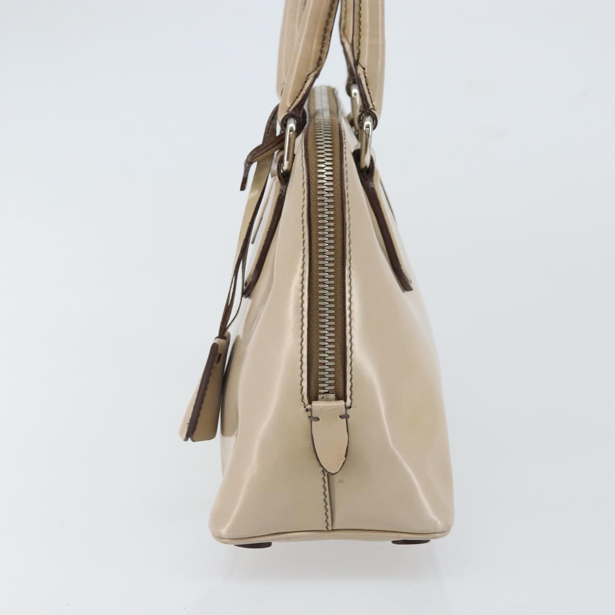 PRADA Hand Bag Patent leather Beige Silver