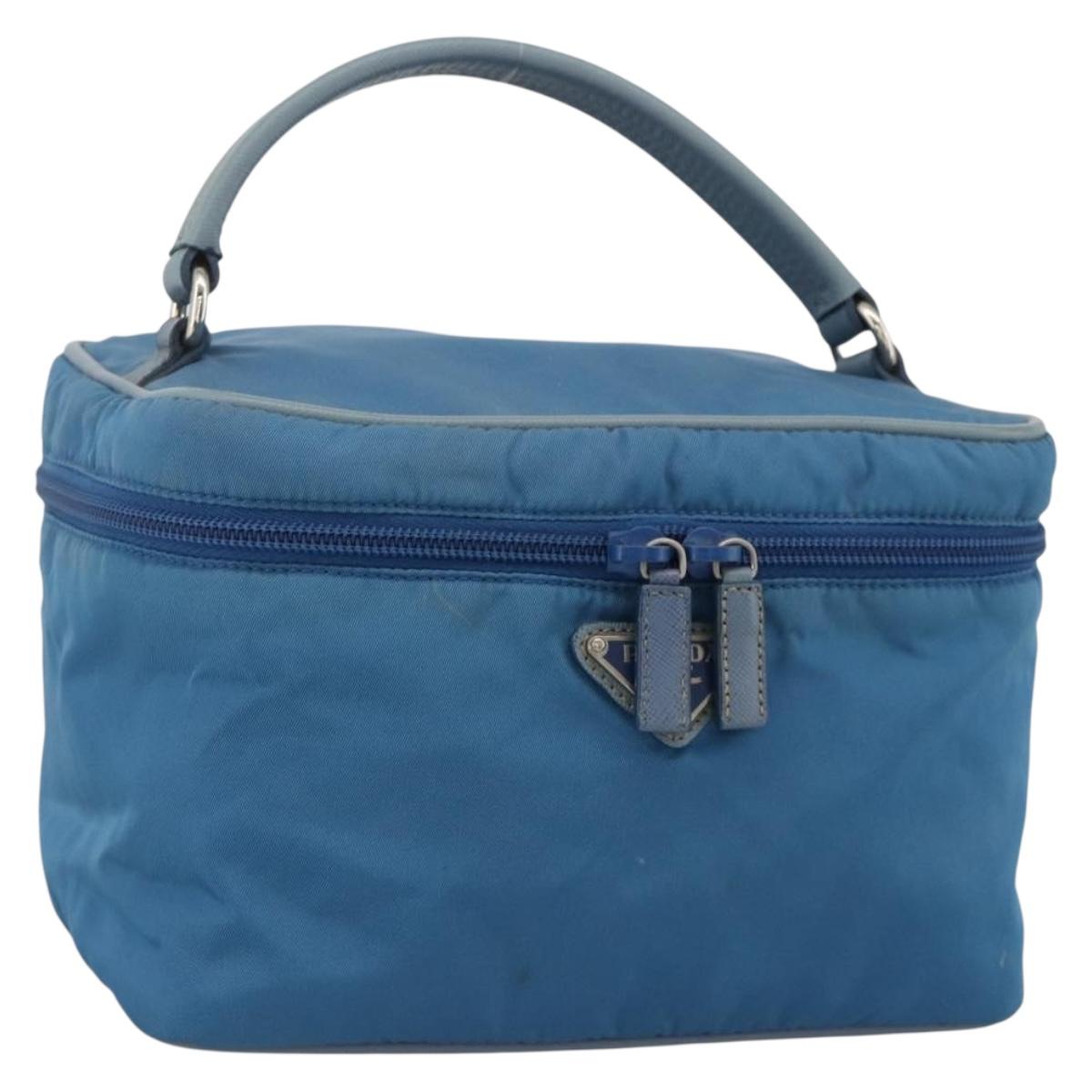 PRADA Vanity Hand Bag Nylon Blue Silver